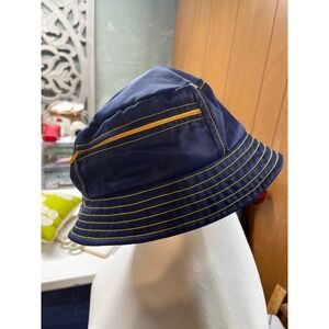 Fred Bare Navy Bucket Hat Made in England Yellow Contrast Stitching Zipper Pocke